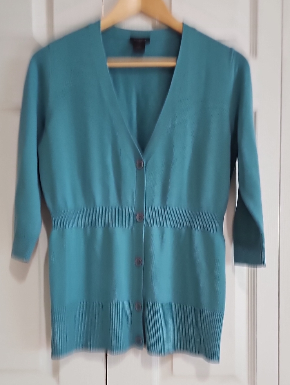 Ann Taylor Teal Button Front Cardigan Sweater | Size M | 3/4 Sleeve Lightweight